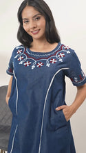 Load image into Gallery viewer, Denim Dress With Embroideried Half Sleeve - New 16