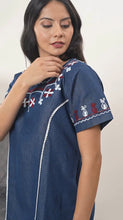 Load image into Gallery viewer, Denim Dress With Embroideried Half Sleeve - New 16