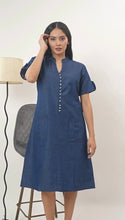 Load image into Gallery viewer, Denim Dress With Embroideried Half Sleeve Front Pocket - New 18
