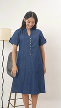 Load image into Gallery viewer, Denim Dress With Embroideried Half Sleeve Front Pocket - New 18