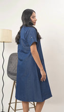 Load image into Gallery viewer, Denim Dress With Embroideried Half Sleeve Front Pocket - New 18