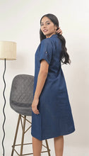 Load image into Gallery viewer, Denim Dress With Embroideried Half Sleeve Front Pocket - New 18