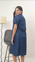 Load image into Gallery viewer, Denim Dress With Embroideried Half Sleeve Front Pocket - New 18