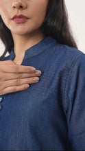 Load image into Gallery viewer, Denim Dress With Embroideried Half Sleeve Front Pocket - New 18