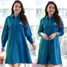 Load image into Gallery viewer, Women shirt dress with side pockets-Teal