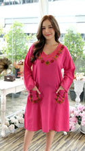 Load image into Gallery viewer, Cotton Embroiderid Vneck Dress - Pink