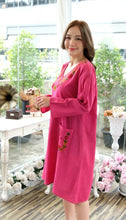Load image into Gallery viewer, Cotton Embroiderid Vneck Dress - Pink