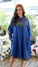 Load image into Gallery viewer, Cotton Embroideried Shirt Dress Blue
