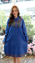 Load image into Gallery viewer, Cotton Embroideried Shirt Dress Blue