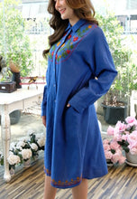 Load image into Gallery viewer, Cotton Embroideried Shirt Dress Blue