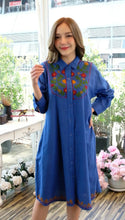 Load image into Gallery viewer, Cotton Embroideried Shirt Dress Blue