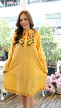 Load image into Gallery viewer, Cotton Embroideried Shirt Dress Yellow
