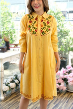Load image into Gallery viewer, Cotton Embroideried Shirt Dress Yellow