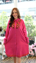 Load image into Gallery viewer, Cotton Embroideried Shirt Dress Pink