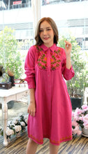 Load image into Gallery viewer, Cotton Embroideried Shirt Dress Pink