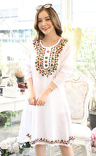 Load image into Gallery viewer, Cotton Round Neck Emb with Side Pockets - White 1907