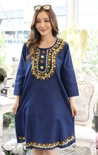 Load image into Gallery viewer, Cotton Round Neck Emb with Side Pockets - Blue 1907