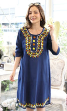 Load image into Gallery viewer, Cotton Round Neck Emb with Side Pockets - Blue 1907