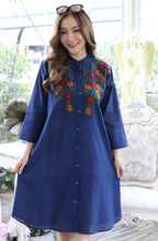 Load image into Gallery viewer, Women Embroidered Dress with Side Pockets - Blue
