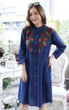 Load image into Gallery viewer, Women Embroidered Dress with Side Pockets - Blue