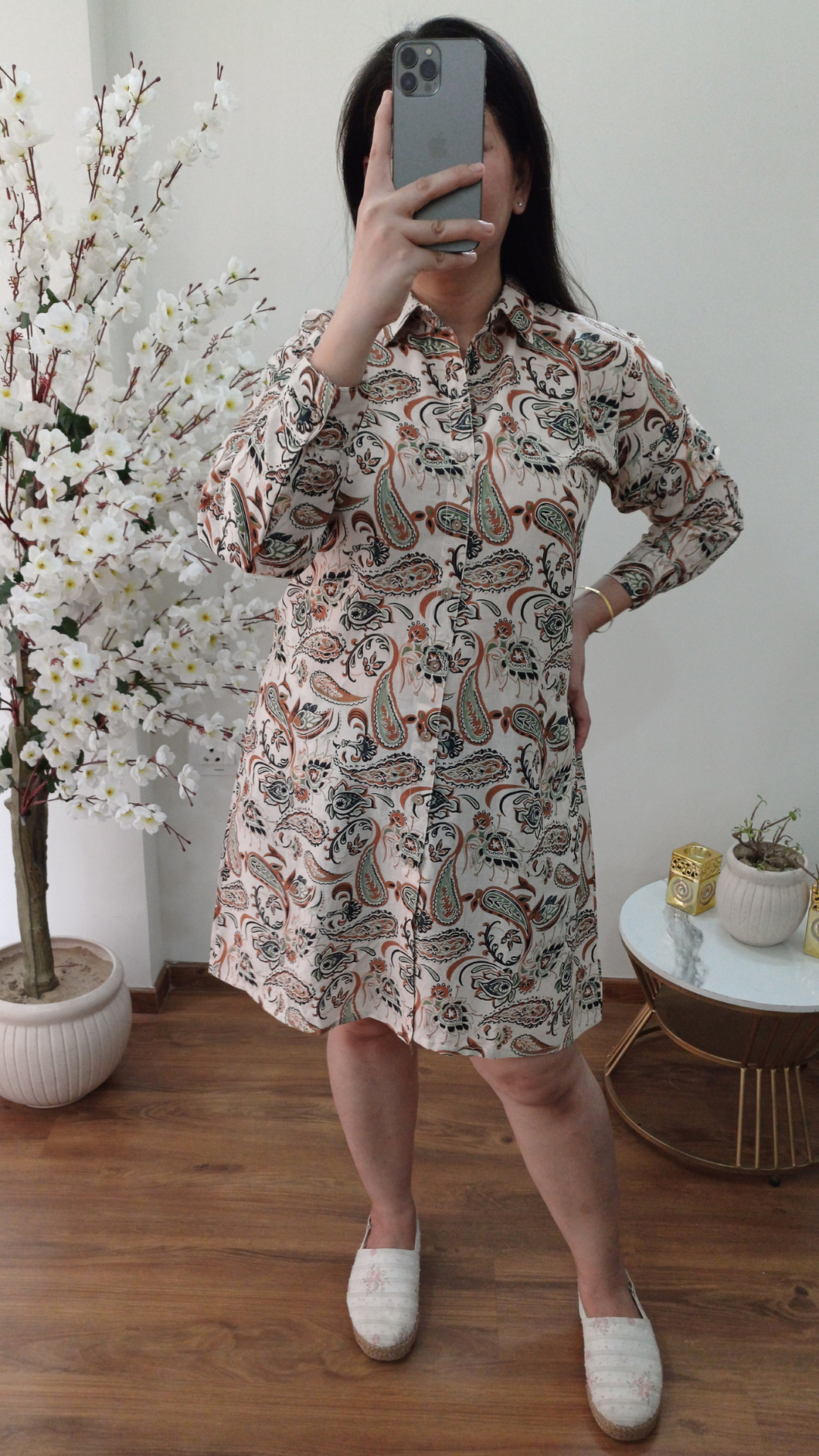 Cotton Chick Print Shirt Dress