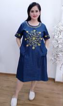 Load image into Gallery viewer, Denim dress Half Sleeve With Embroidery 1830-1A
