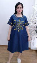 Load image into Gallery viewer, Denim dress Half Sleeve With Embroidery 1830-1A
