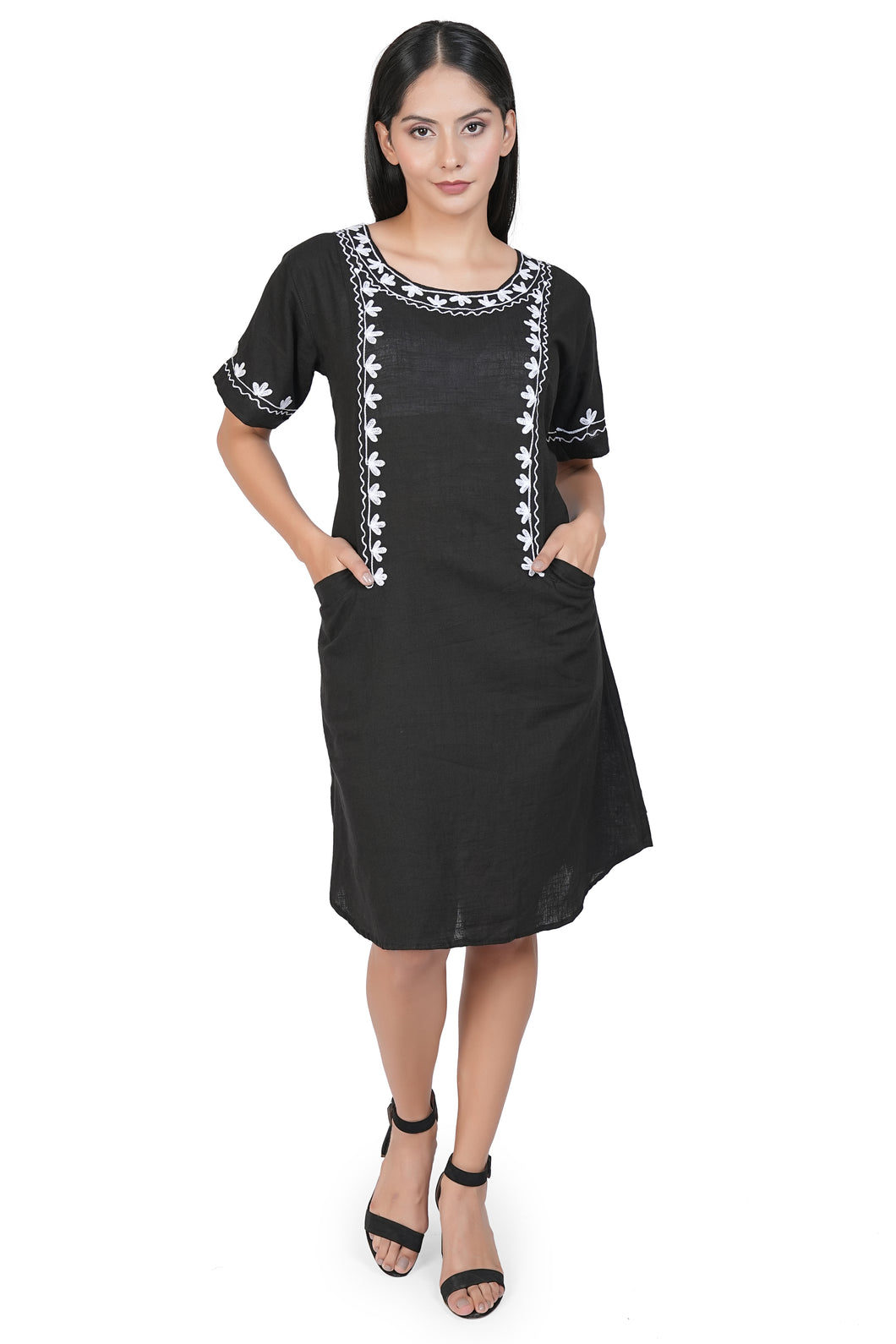Cotton Round Neck Emb - Black 1851