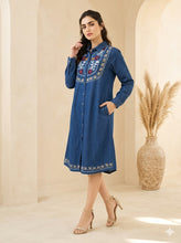 Load image into Gallery viewer, Denim Dress Full Sleeve with Embroidery - 1820-2
