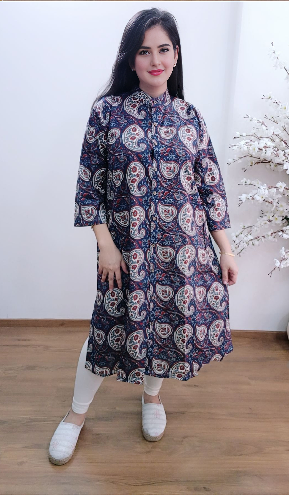 Cotton Chick Print Long Shirt Dress 5