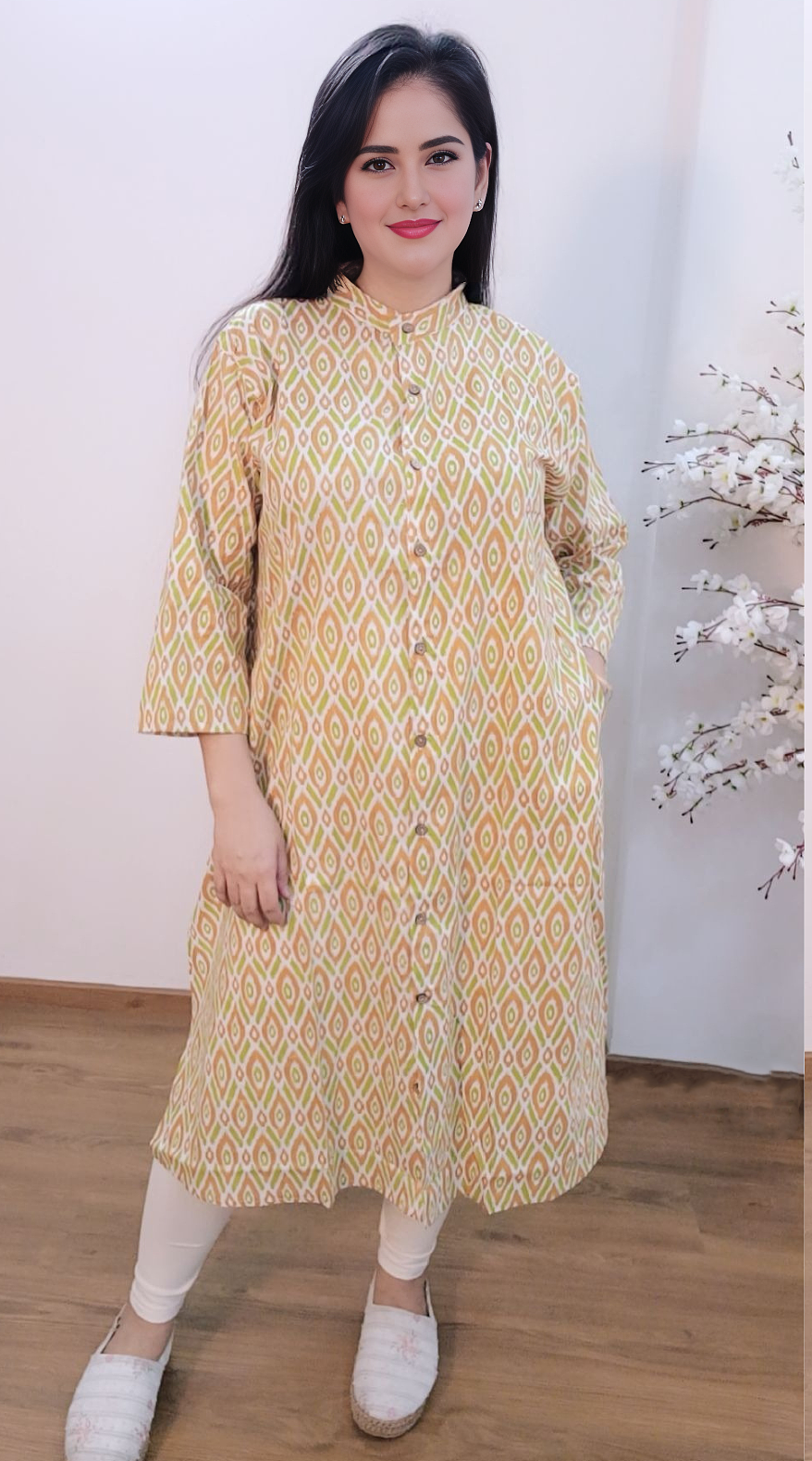 Cotton Chick Print Long Shirt Dress 8