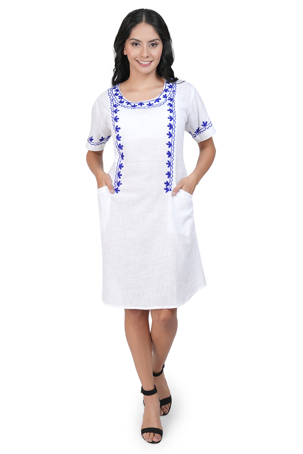 Cotton Round Neck Emb - White 1851