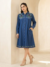 Load image into Gallery viewer, Denim Dress Full Sleeve Embroidery - 1826
