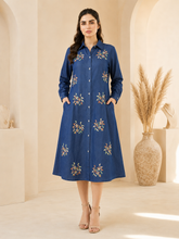 Load image into Gallery viewer, Denim dress full sleeve embroidery A7

