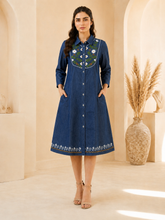 Load image into Gallery viewer, Denim dress full sleeve embroidery A1
