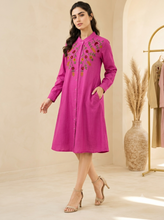 Load image into Gallery viewer, Women Embroidered Dress with Side Pockets - Pink
