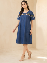 Load image into Gallery viewer, Denim Dress Kurti Half Sleeve with Side Pockets - 1831
