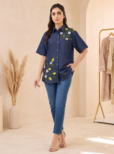 Load image into Gallery viewer, Denim Shirt Embroidery Half Sleeve 1872-2
