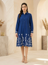 Load image into Gallery viewer, Cotton Shirt Border Emb - Blue
