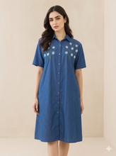 Load image into Gallery viewer, Half sleeve Denim Dress Kurti with side pockets 1369

