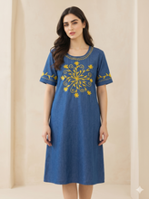 Load image into Gallery viewer, Denim dress Half Sleeve With Embroidery 1830-1A
