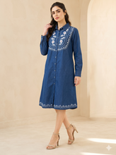 Load image into Gallery viewer, Denim Dress Embroideried (soft denim fabric)1820-1

