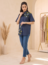 Load image into Gallery viewer, Denim Shirt Embroidery Half Sleeve 1872-2
