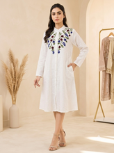 Load image into Gallery viewer, Women Embroidered Dress with Side Pockets - White
