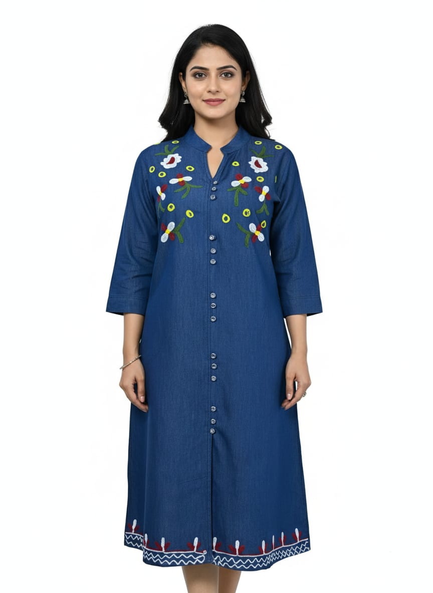Denim Dress Kurti with Embroidery - New22