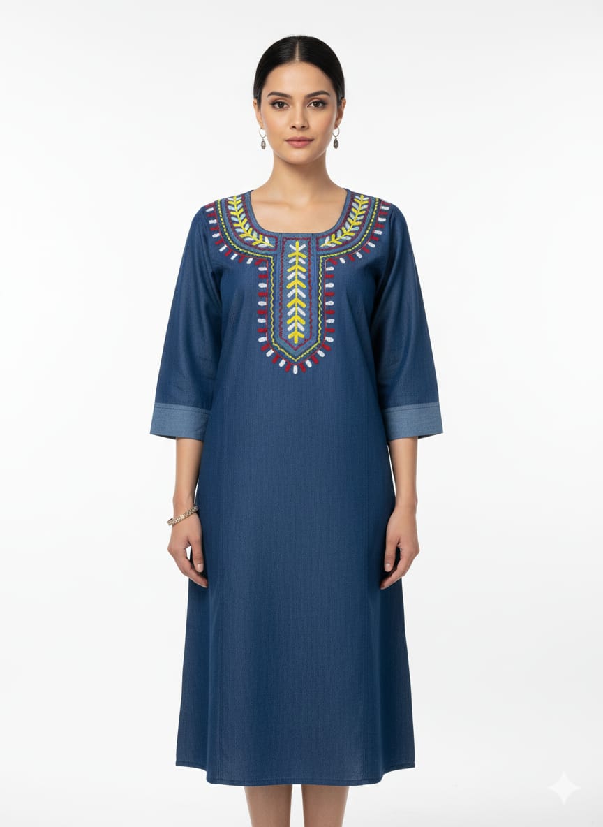 Denim Dress Kurti with Embroidery - New21