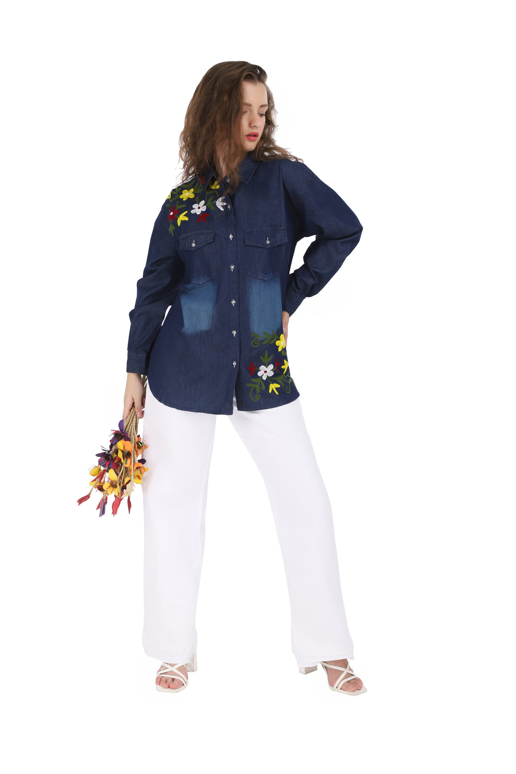 Denim Shirt Embroidery Full Sleeve 1874-3