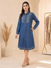 Load image into Gallery viewer, Denim dress full sleeve embroidery A2
