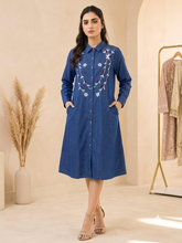 Load image into Gallery viewer, Denim Dress Full Sleeve Embroideried - 1836-4

