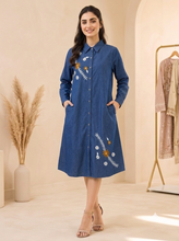 Load image into Gallery viewer, Denim Dress Full Sleeve with Embroidery - 1836-2
